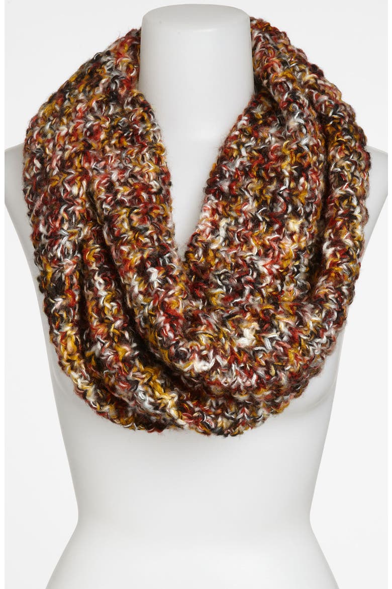 Chunky Knit Infinity Scarf, Main, color, BROWN MUSTARD COMBO