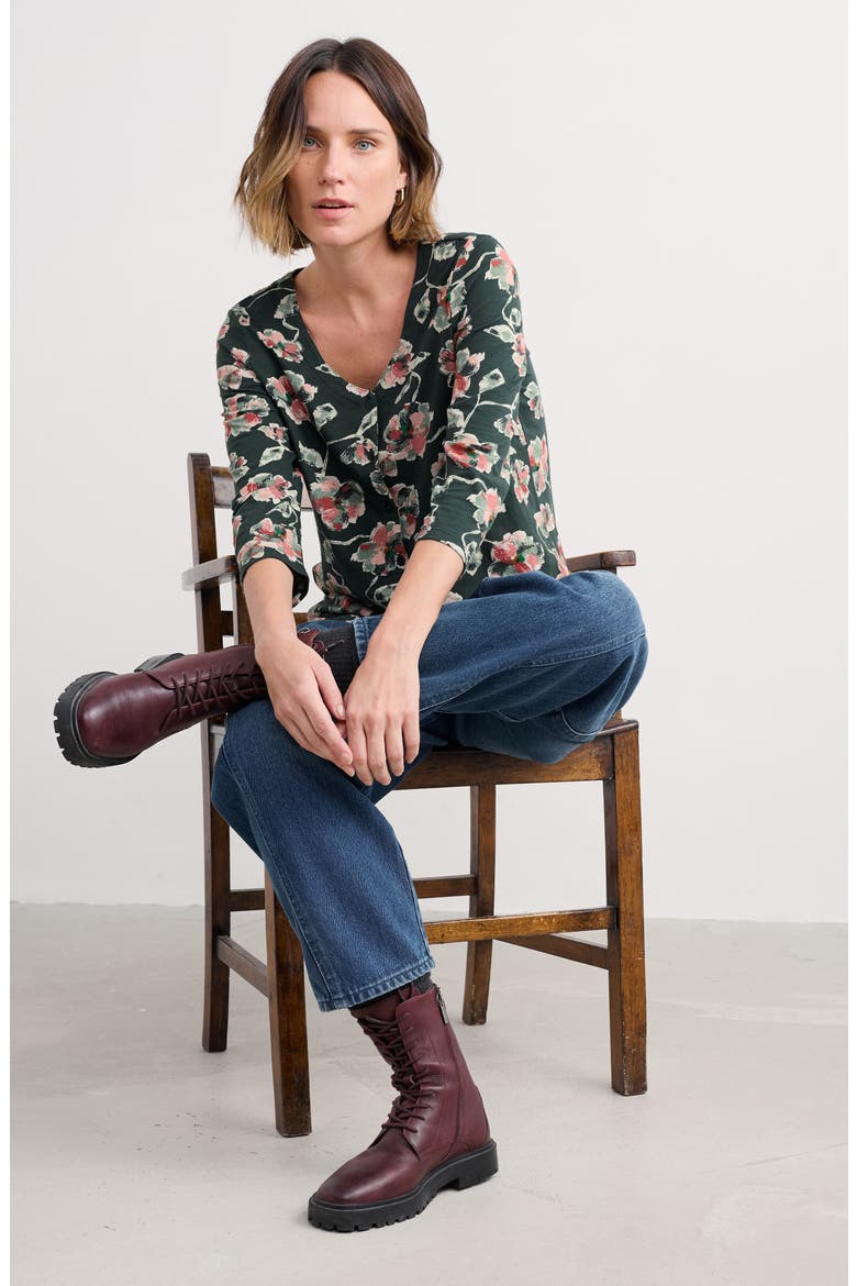 Studio Glass Organic Cotton Button-Up Top, Alternate, color, ARTIST CAMELLIA COPPICE