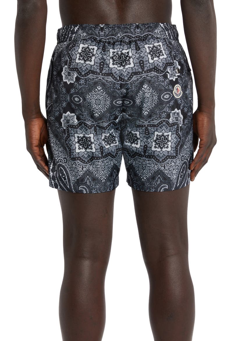 Bandana Print Swim Trunks, Alternate, color, BLACK