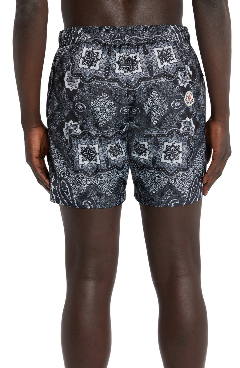 Moncler Bandana Print Swim Trunks, Alternate, color,