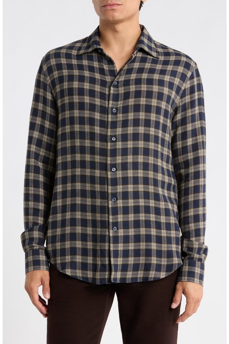 Plaid Long Sleeve Button-Up Shirt, Main, color, NAVY