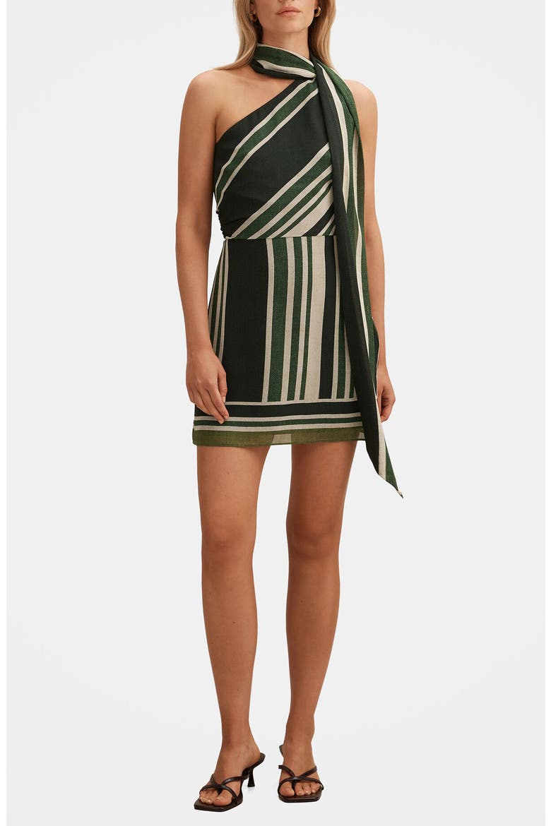 Trudy One-Shoulder Minidress, Main, color, VERDE STRIPE