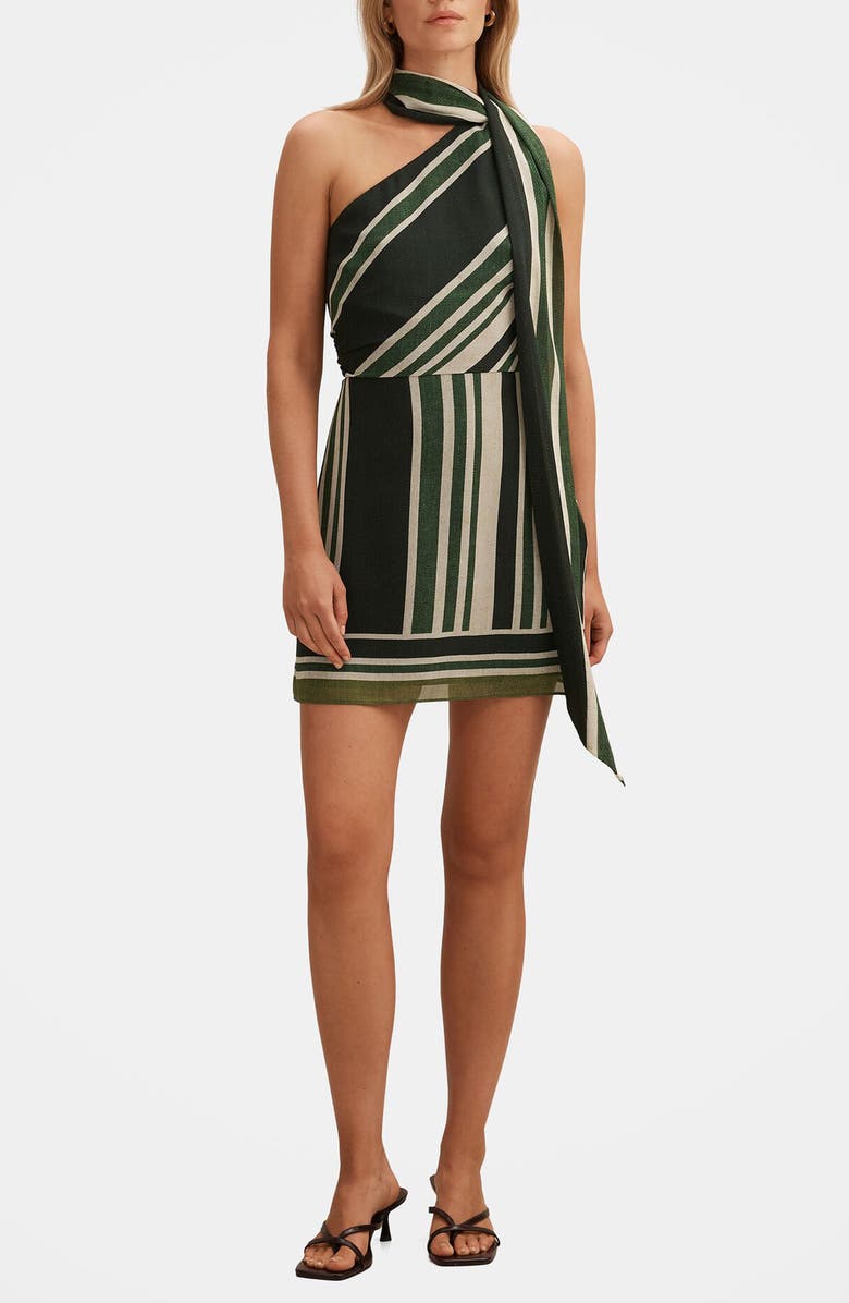 Ever New Trudy One-Shoulder Minidress, Main, color, Verde Stripe