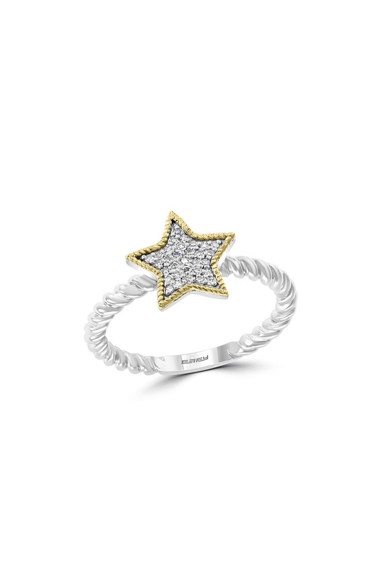 EFFY 14K Yellow Gold & Sterling Silver Pavé Diamond Star Ring - 0.09ct., Alternate, color,