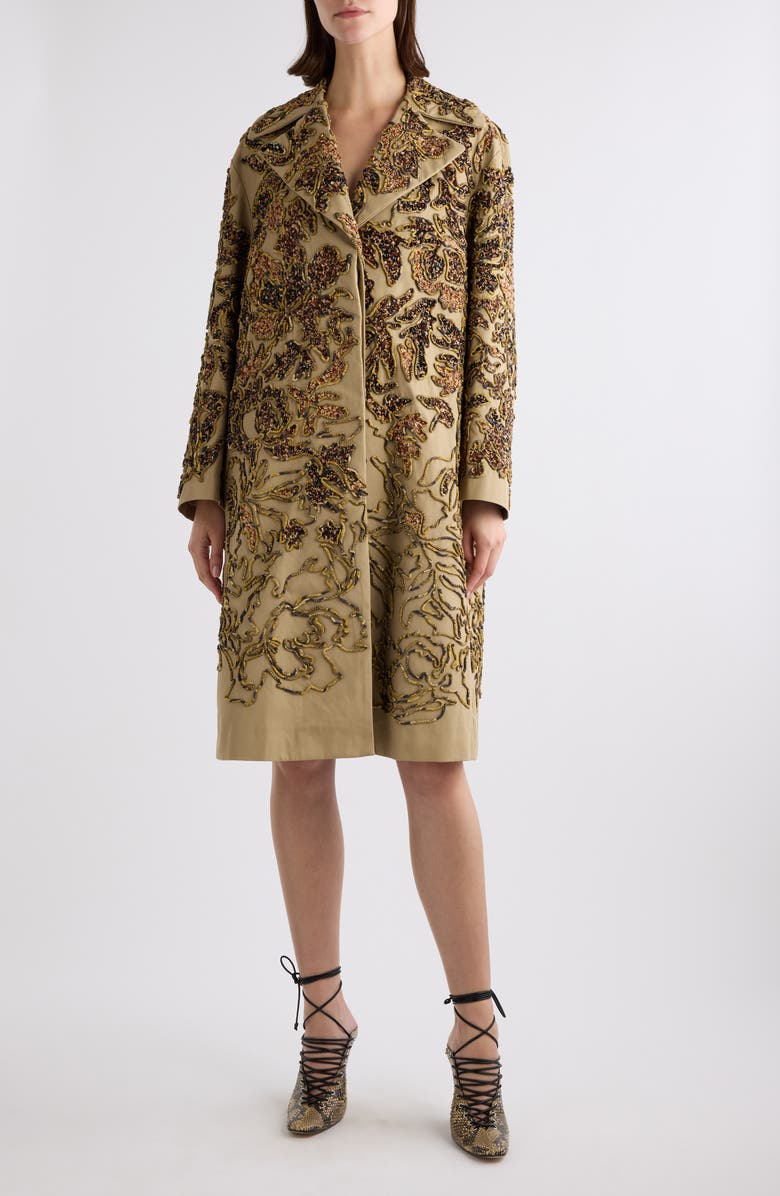 Dries Van Noten Ricca Sequin Soutache Cotton Overcoat, Main, color, 