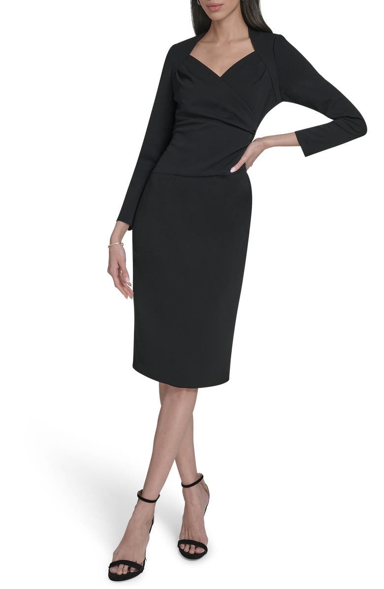 Calvin Klein Stretch Crepe Midi Sheath Dress, Main, color, Black
