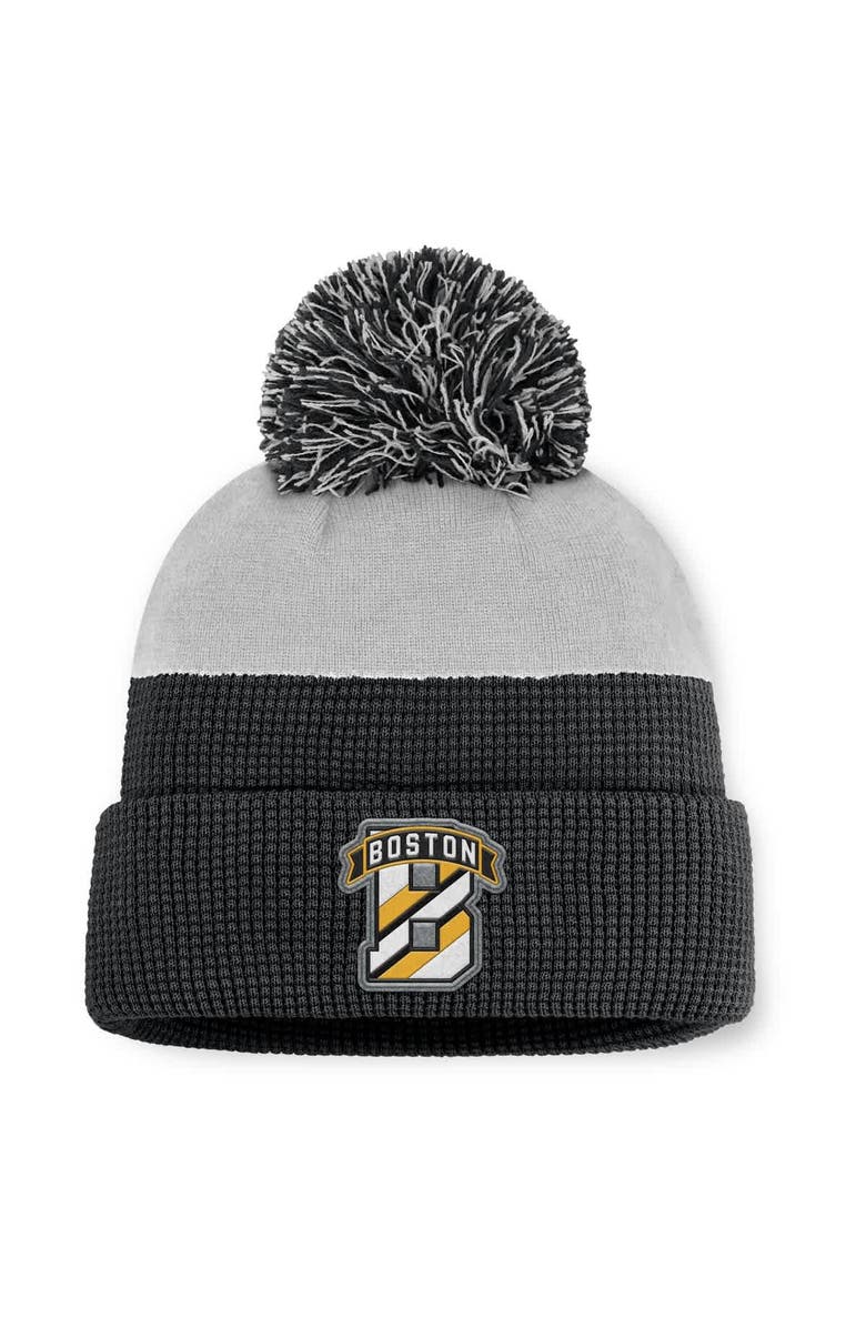 FANATICS Men's Fanatics Black/Gray Boston Bruins Authentic Pro Home Ice Cuffed Knit Hat with Pom, Main, color, Black