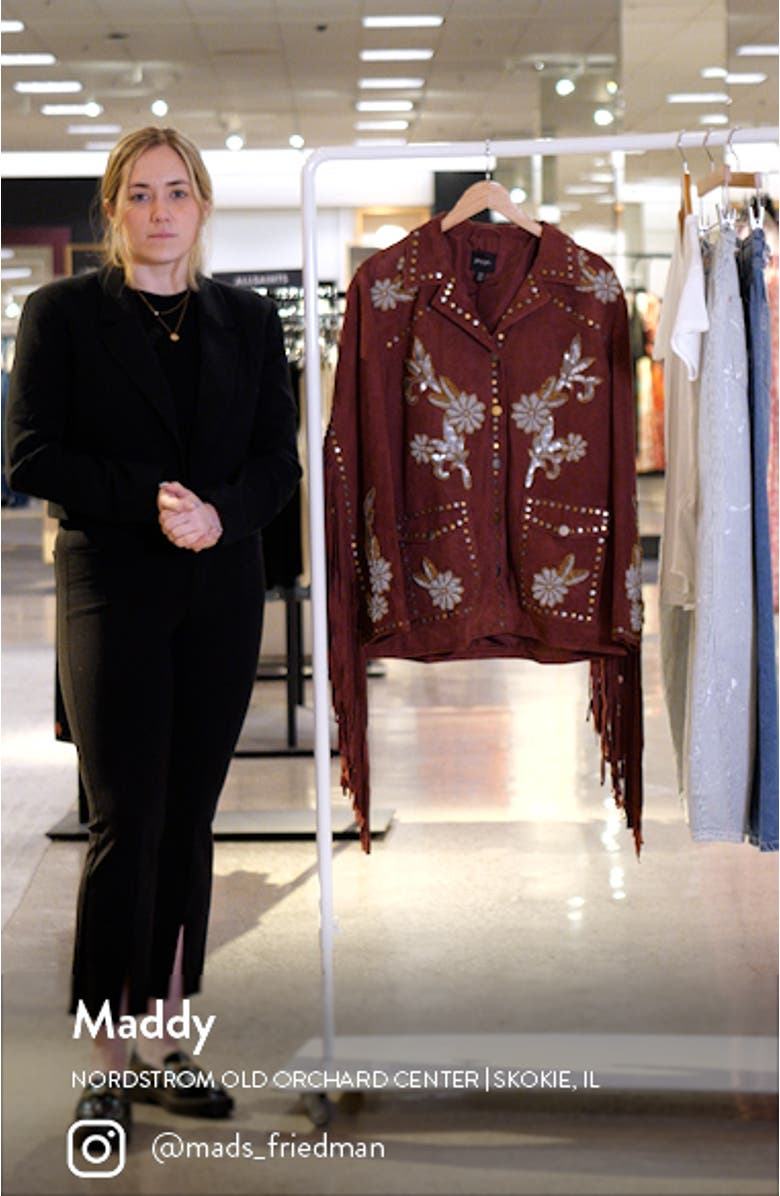 Embellished Fringe Trim Suede Jacket, sales video thumbnail
