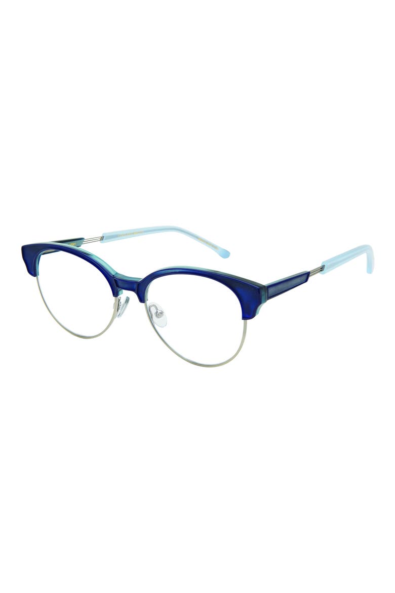 Believe 52mm Round Blue Light Blocking Glasses, Main, color, BLUE/ CLEAR WITH CHAMPAGNE