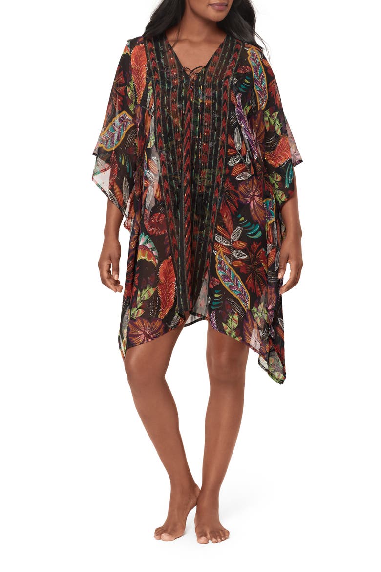 Pluma Orla Metallic Caftan, Main, color, BLACK/ MULTI