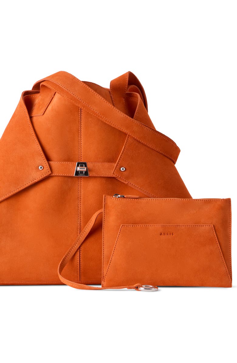 Akris AI Suede Convertible Shoulder Tot, Alternate, color, Tangerine
