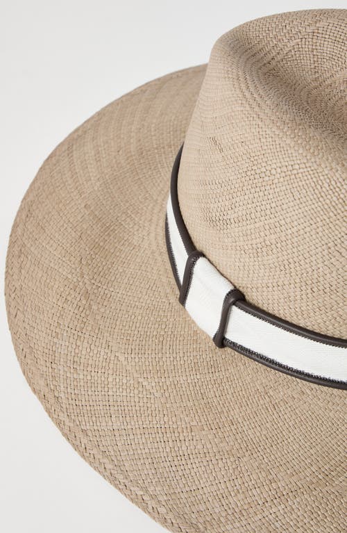 Brunello Cucinelli Straw Embellished Fedora Hat In Cool Beige