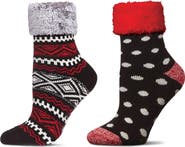 MeMoi Assorted 2-Pack Faux Fur Trim Nonslip Crew Socks