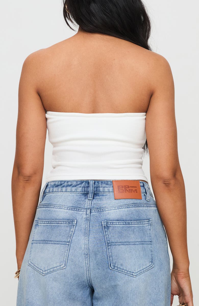 Princess Polly Baseline Strapless Rib Stretch Cotton Top, Alternate, color, White