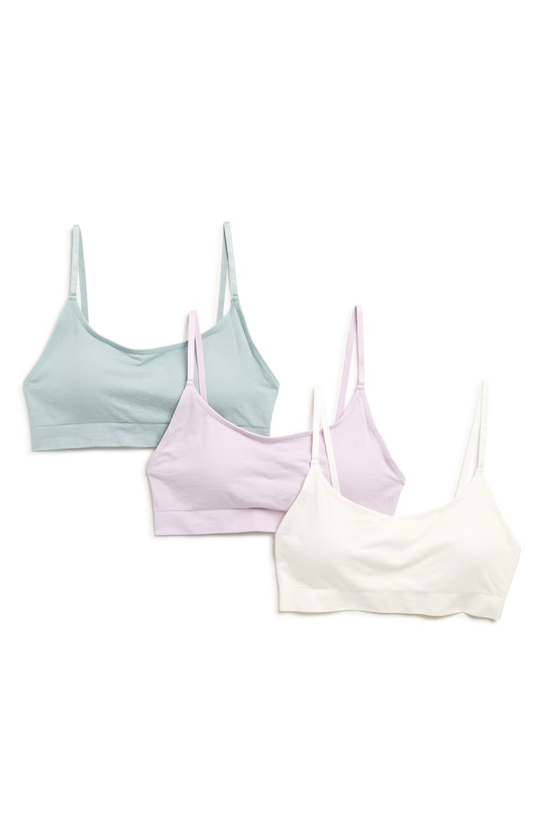 NORDSTROM RACK Everyday 3-Pack Assorted Scoop Neck Bralettes, Main, color, Grey Green- Purple Multi