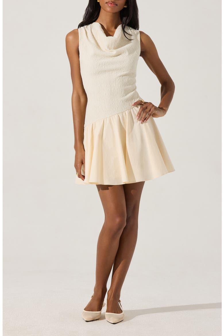 Cowl Neck Mixed Media Minidress, Main, color, CREAM