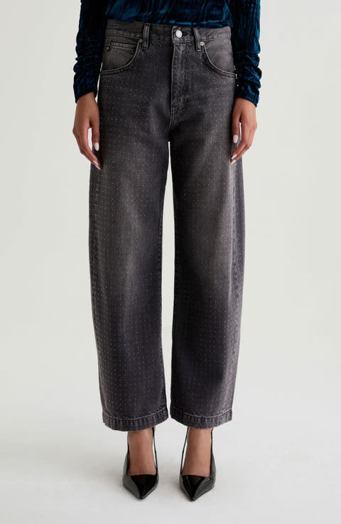 Hattie Crystal Embellished High Waist Barrel Jeans (Star Light)