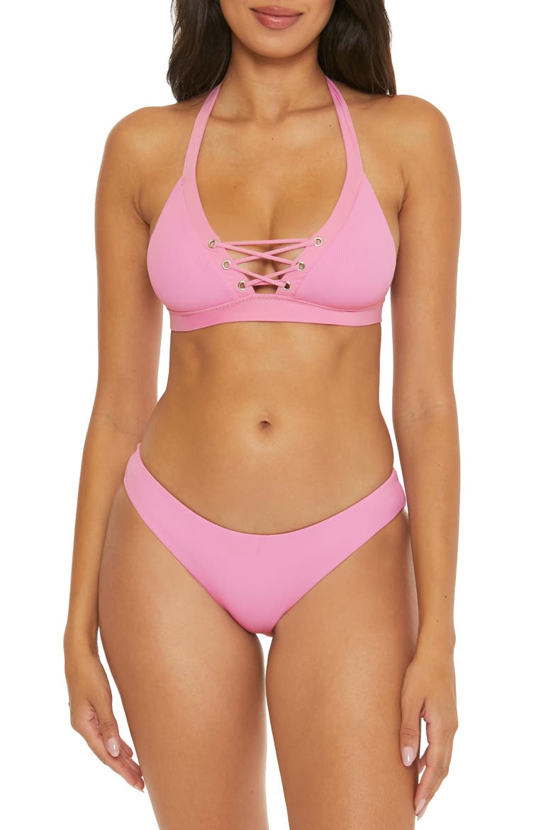 Modern Edge Lace-Up Bikini Top, Alternate, color, ROSY