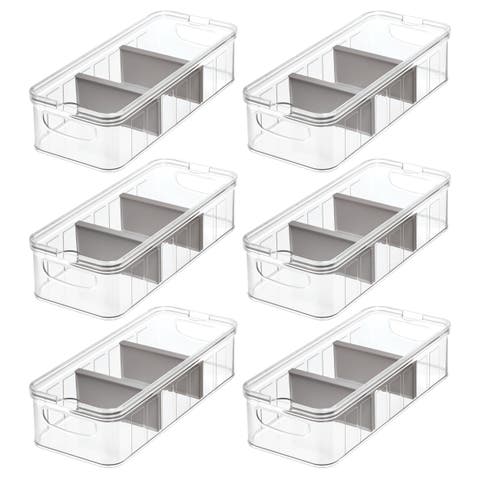 6-Piece Fridge Organizer Bins with Dividers - Clear/Gray