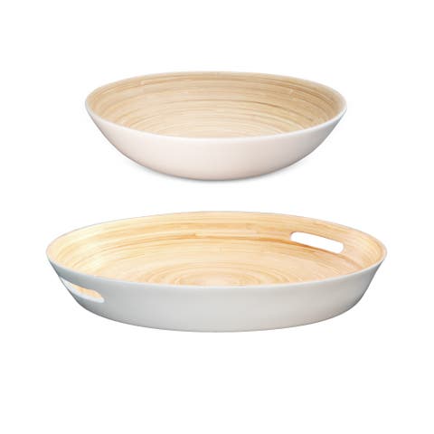 2 Piece Serving Tray & Salad Bowl Set