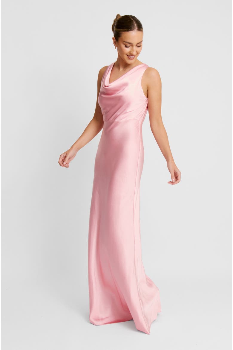 Cowl Front Satin Bridesmaid Dress, Alternate, color, Rose Pink