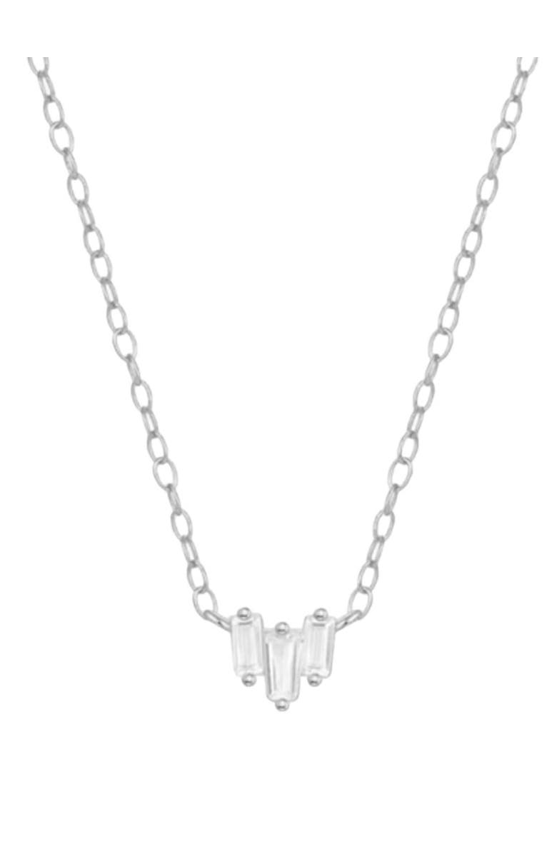 Hollywood Sensation Starling Dainty Necklace with Three Emerald Cut Cubic Zirconia Stones, Main, color, Silver