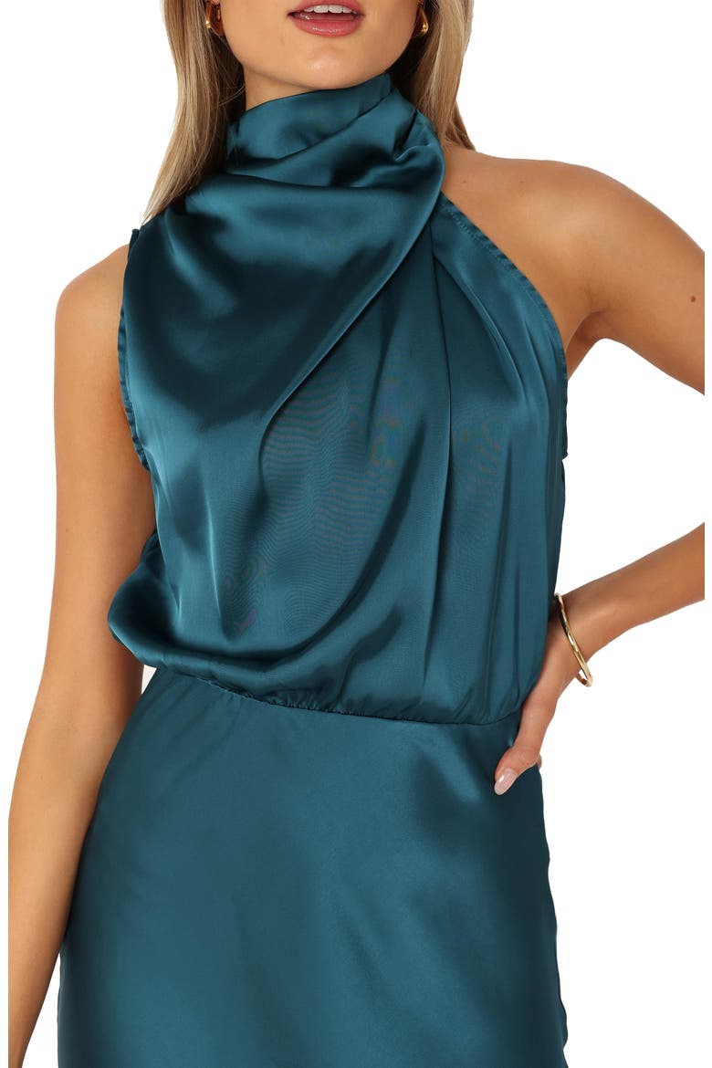 Anabelle Floral Halter Neck Satin Minidress, Alternate, color, TEAL