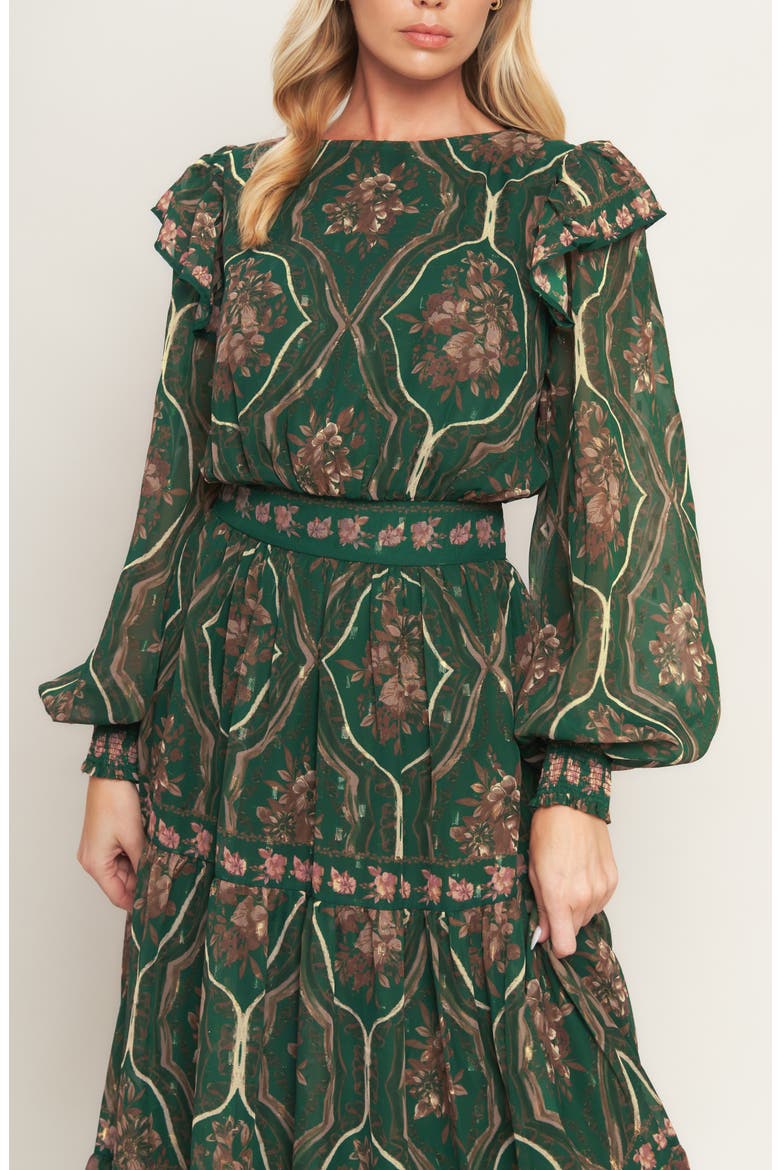 Floral Long Sleeve Tiered Maxi Dress, Alternate, color, GREEN