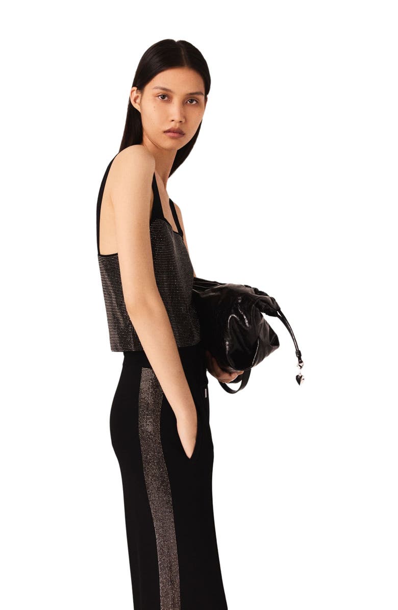 maje Strappy diamanté knit top, Alternate, color, Black