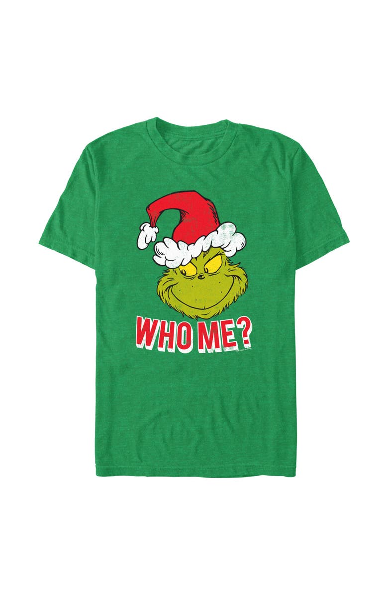 The Grinch Men's The Grinch Santa the Grinch Who Me  Graphic T-Shirt, Main, color, Kelly Heather