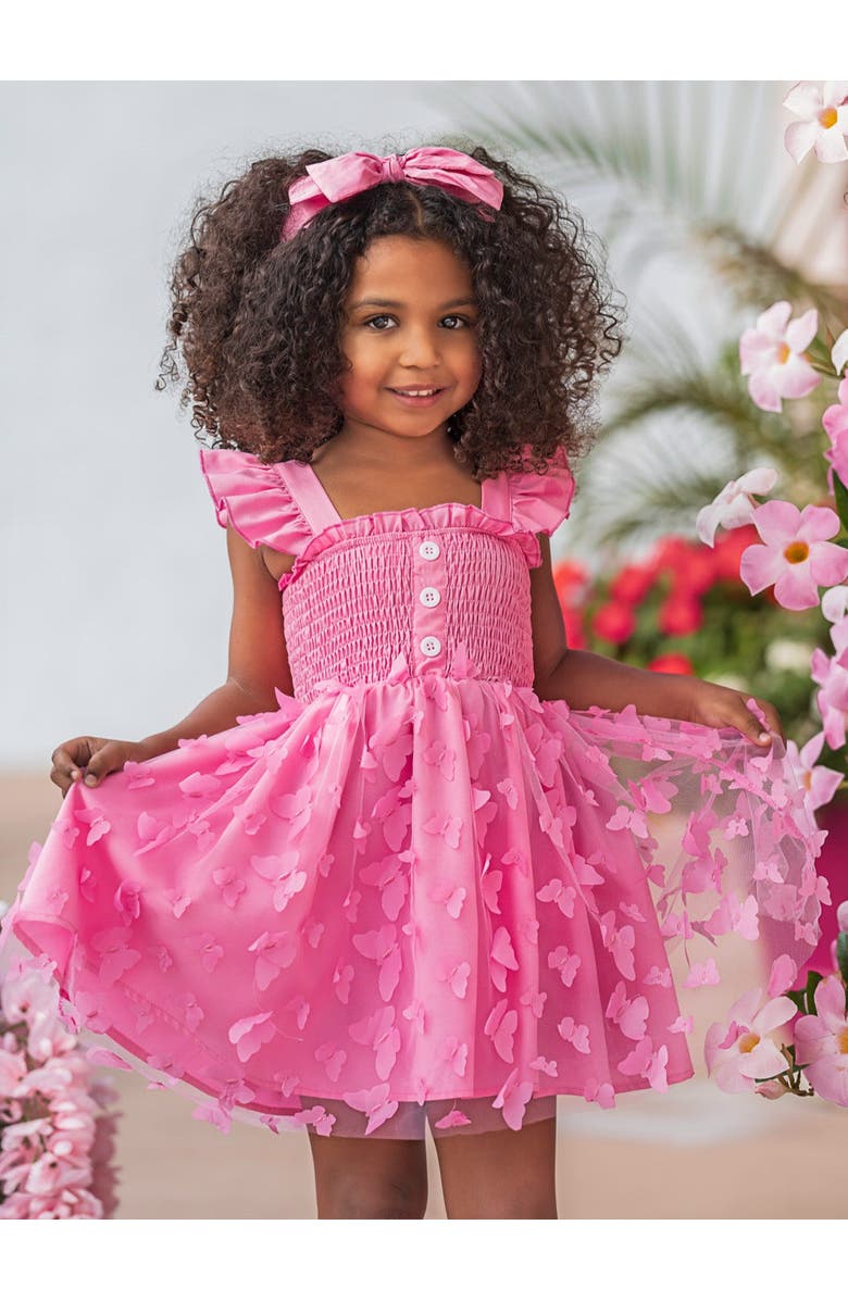 Mia Belle Girls Girls Butterfly Kisses Pink Smocked Dress, Alternate, color, Pink
