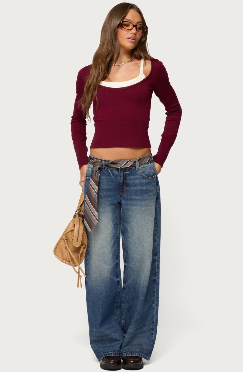 EDIKTED Raelynn Washed Low Rise Wide Leg Jeans, Alternate, color,