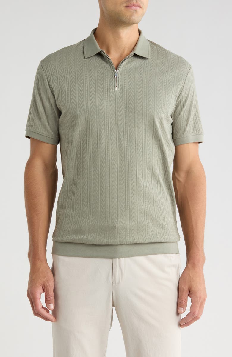 Cactus Man Textured Quarter Zip Polo, Main, color, Soft Green