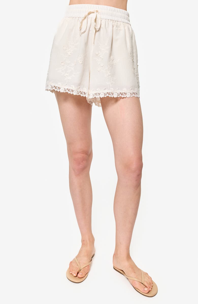 CAMI NYC Eila Lace Trim Cotton Drawstring Shorts, Main, color,