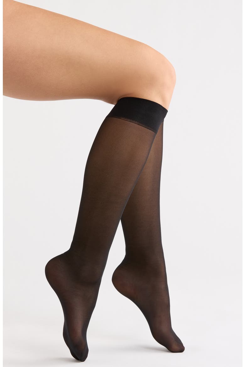 3-Pack Sheer Knee High Socks, Main, color, BLACK
