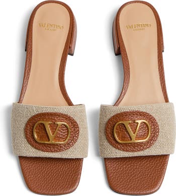 ★関税込★VALENTINO★VLOGO Signature Slide Sandals★ Vlogo Signature Slide Sandal In Grainy Cowhide With