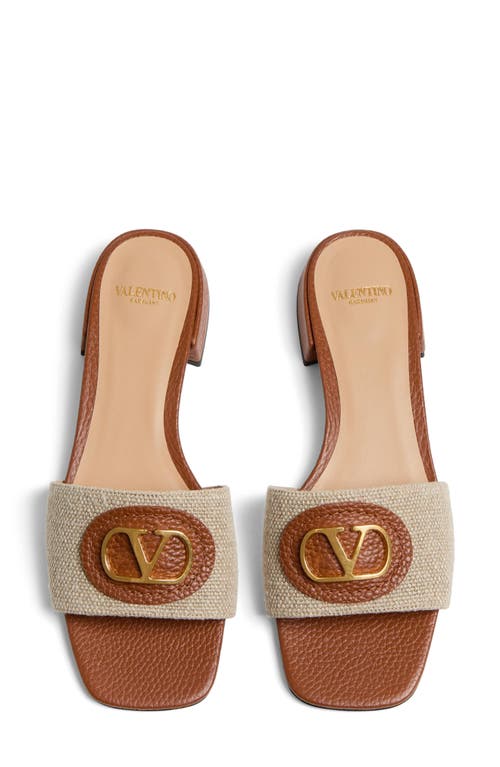 Valentino Vlogo Embellished Textured-leather And Canvas Slides In Natural Multi
