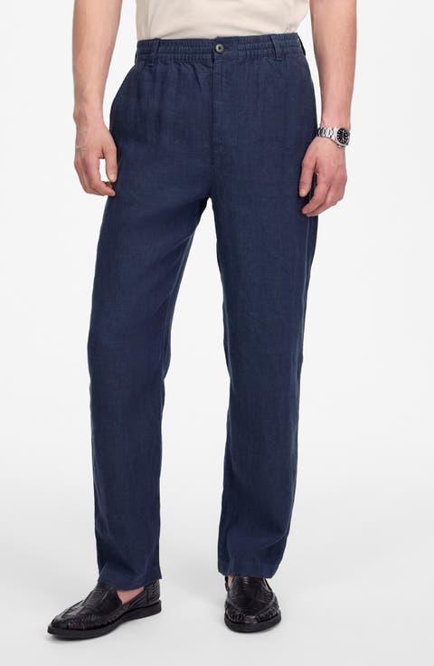 Elastic Waist Straight Leg Linen Pants