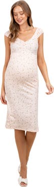 PinkBlush Floral Ditsy Cap Sleeve Side Slit Midi Dress