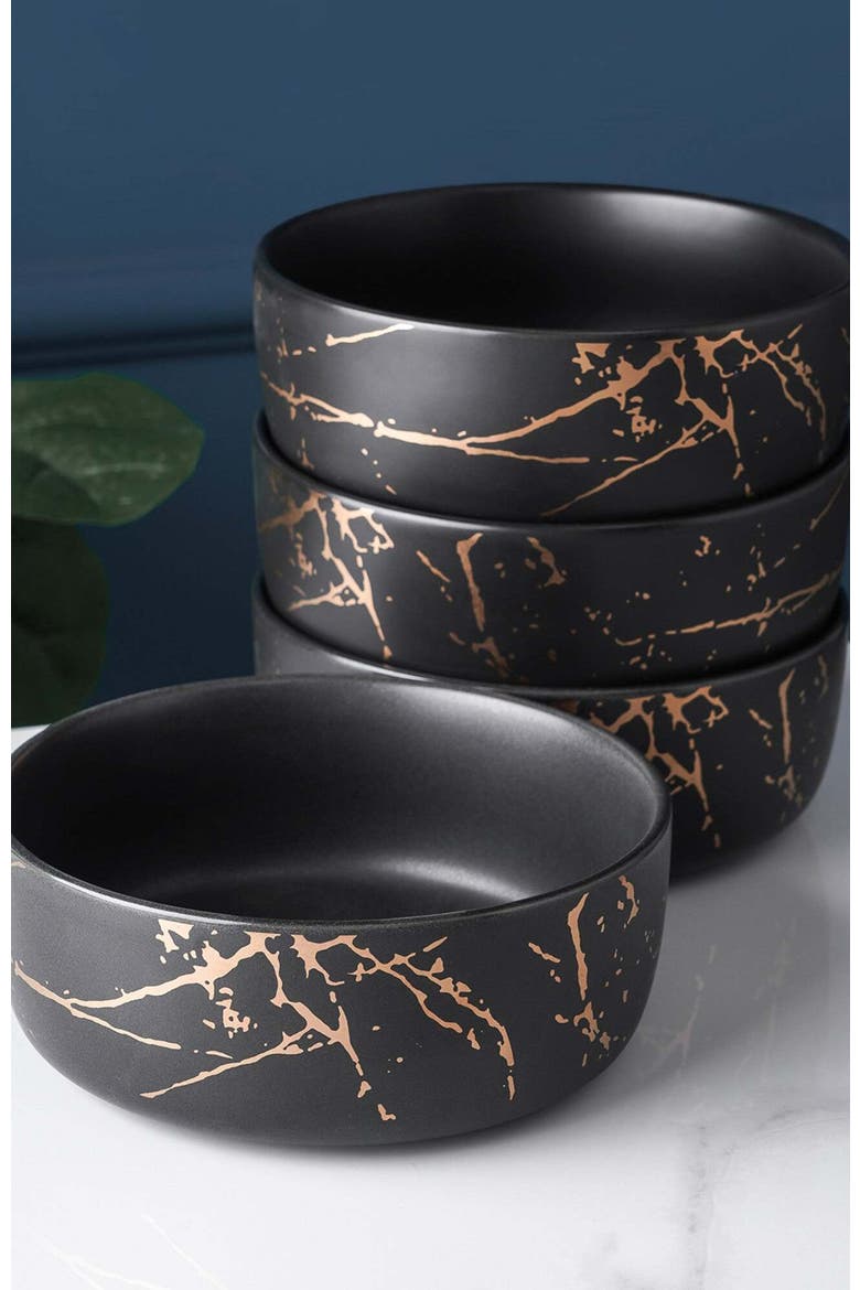 Zora Porcelain 4-Piece Bowl Set, Alternate, color, Black