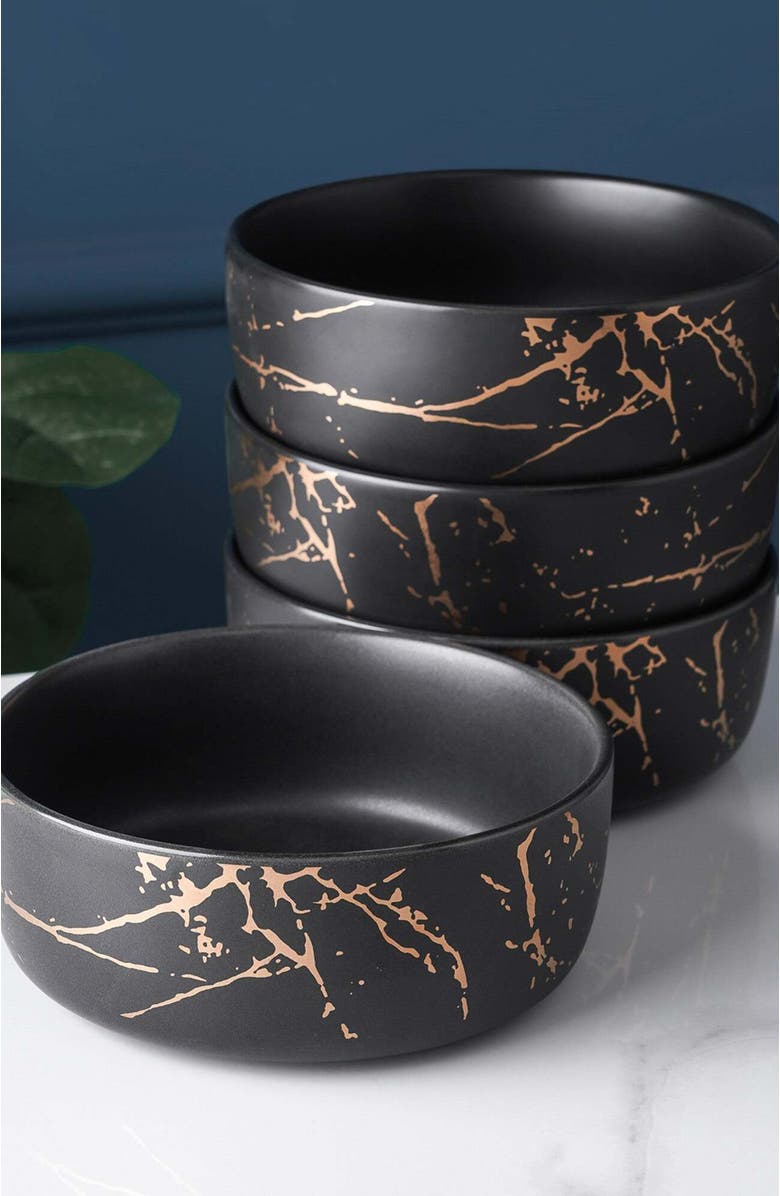 Stone Lain Zora Porcelain 4-Piece Bowl Set, Alternate, color, Black