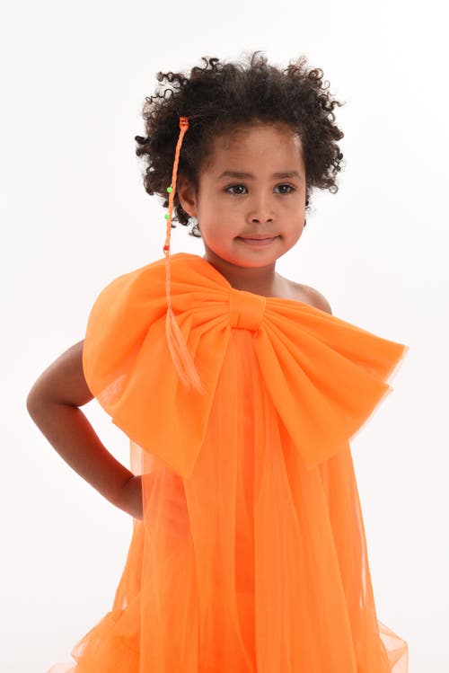 Tulleen Maggi Oversize-bow Tulle Dress In Neon Orange