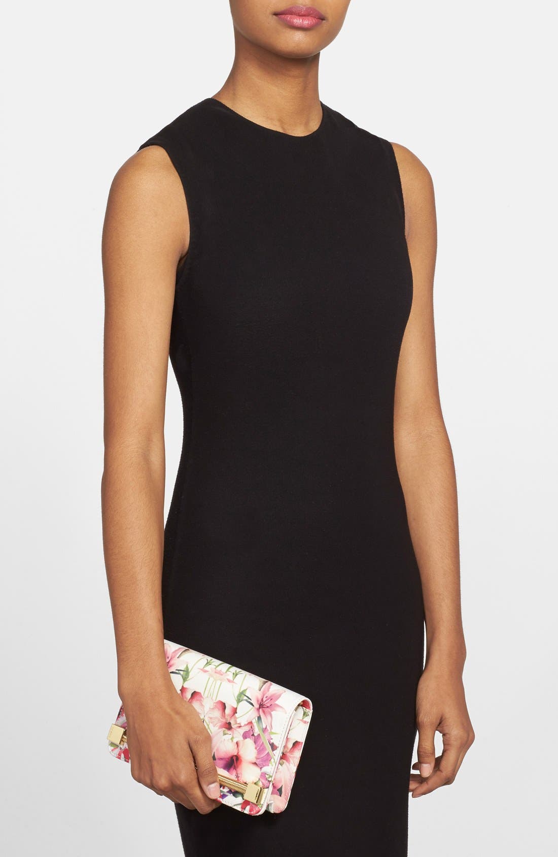 'Mirrored Tropics' Fabric Clutch, Alternate, color, IVORY