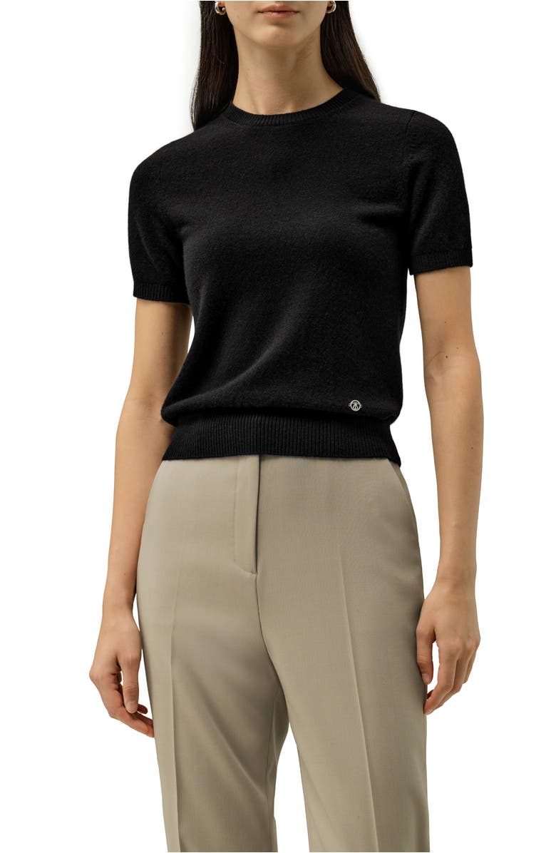 Lilysilk Cashmere Fitted Short Sleeve Top, Main, color, Black