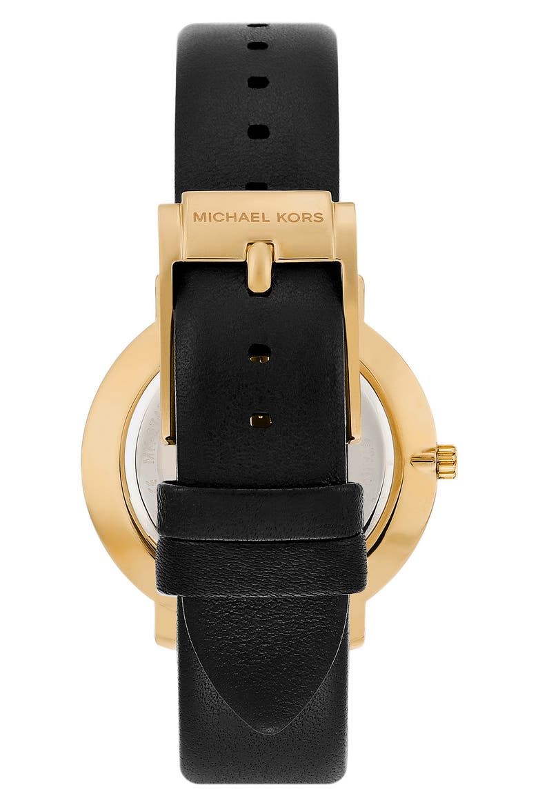 Pyper Leather Strap Watch, Bracelet & Earring Set, 38mm, Alternate, color, BLACK/GOLD