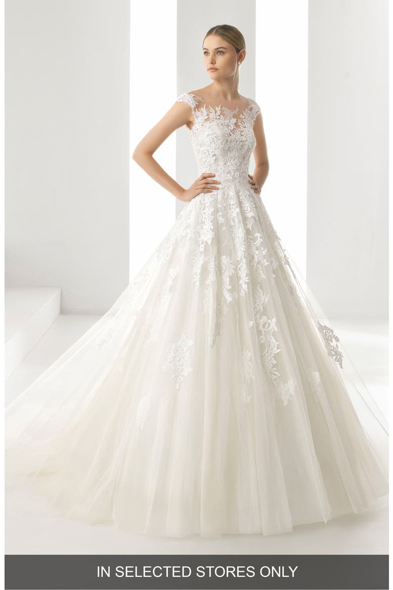 Denis Illusion Lace & Tulle Ballgown Wedding Dress, Main, color, NATURAL/ NUDE
