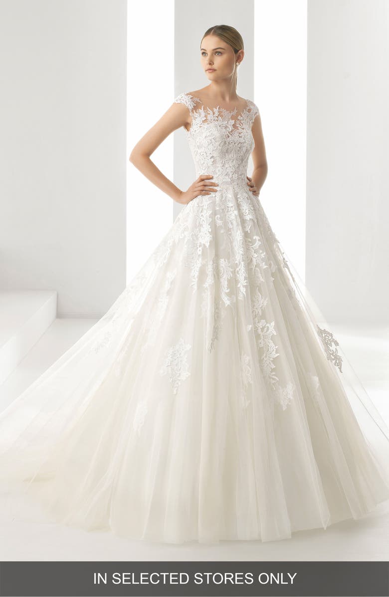 Rosa Clará Denis Illusion Lace & Tulle Ballgown Wedding Dress, Main, color, 