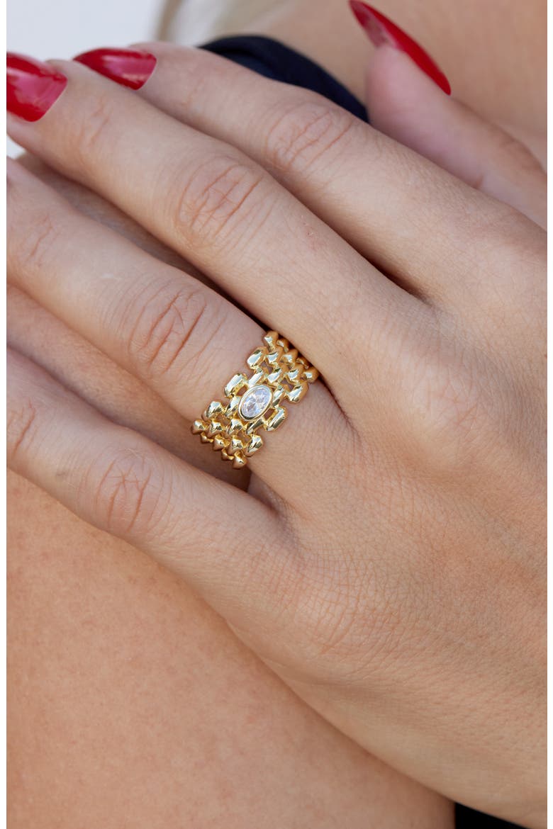 Cubic Zirconia Basket Weave Textured Cigar Ring, Alternate, color, YELLOW