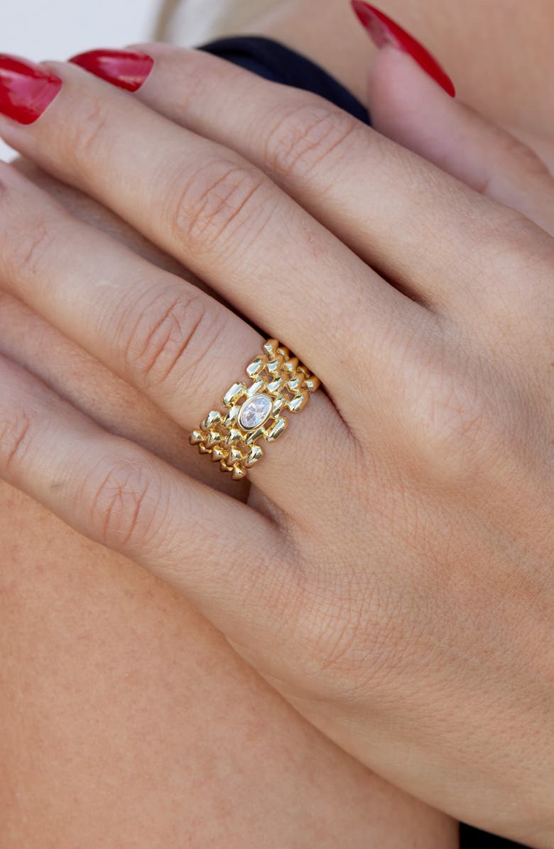 SAVVY CIE JEWELS Cubic Zirconia Basket Weave Textured Cigar Ring, Alternate, color, Yellow