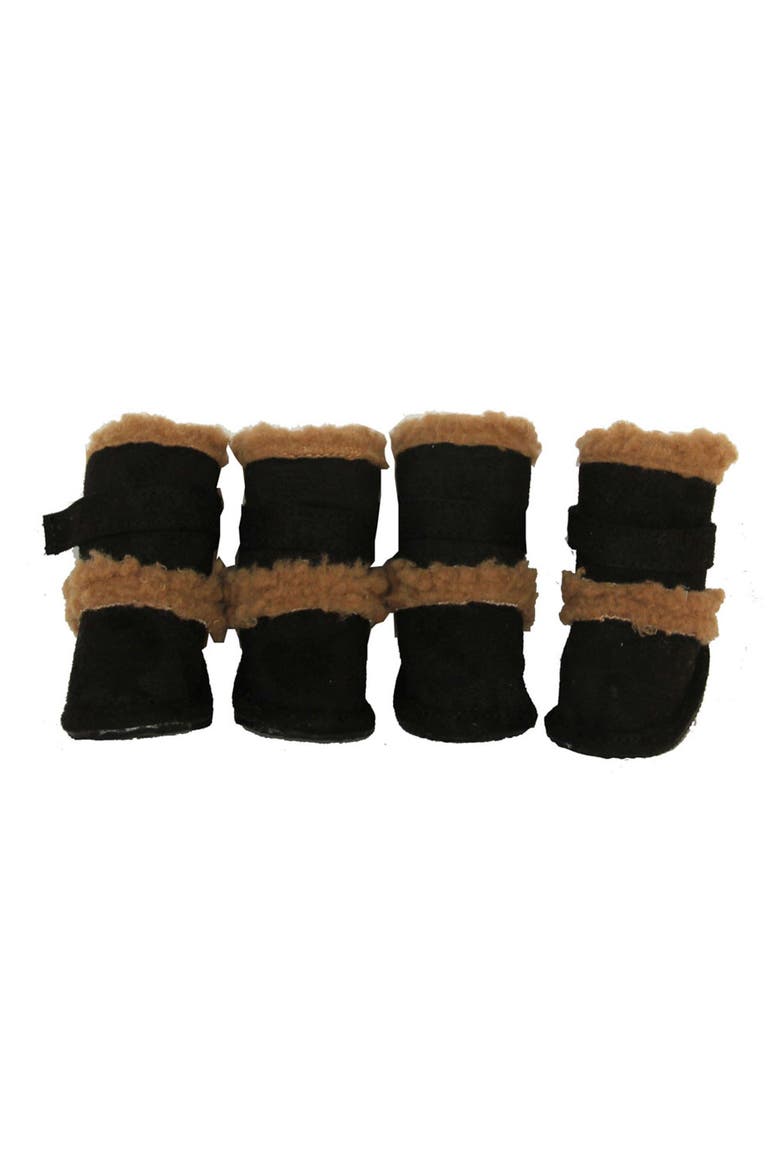 Faux Shearling & Suede "DUGGZ" Dog Shoes, Alternate, color, BLACK AND BROWN